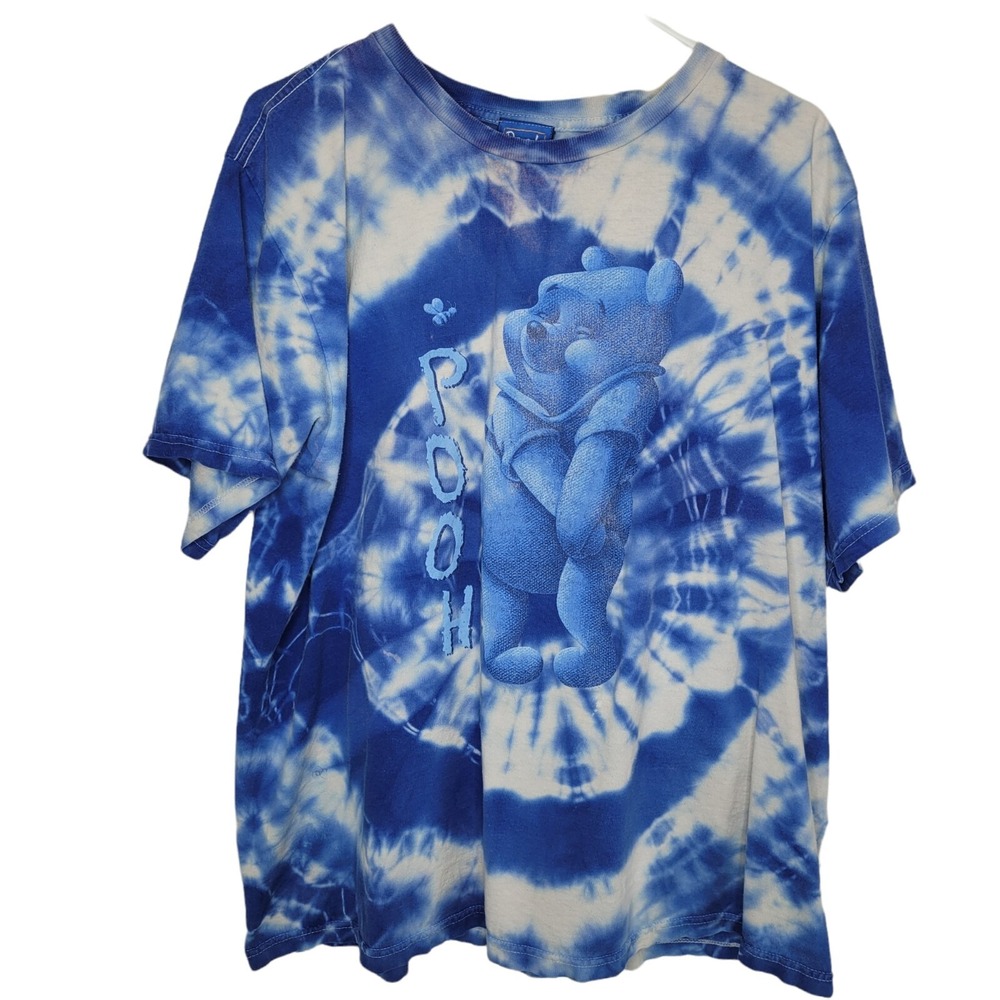 Vtg 90's Disney Winnie The Pooh TShirt Womans Sz XL Blue White Tie Dye Graphic